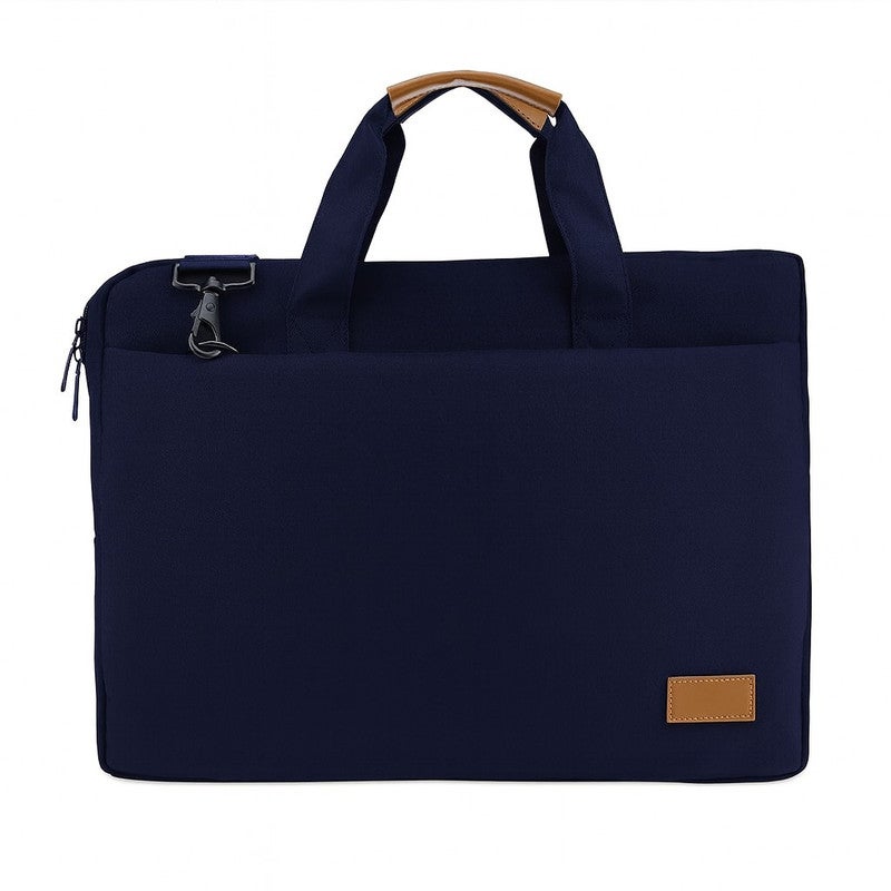 Santhome 15″ Laptop Bag – Premium Water-Resistant Messenger Briefcase for Work & Travel with Padded Compartment, Multiple Pockets, Slim Office Design for MacBook & Ultrabooks - Navy Blue/Tan