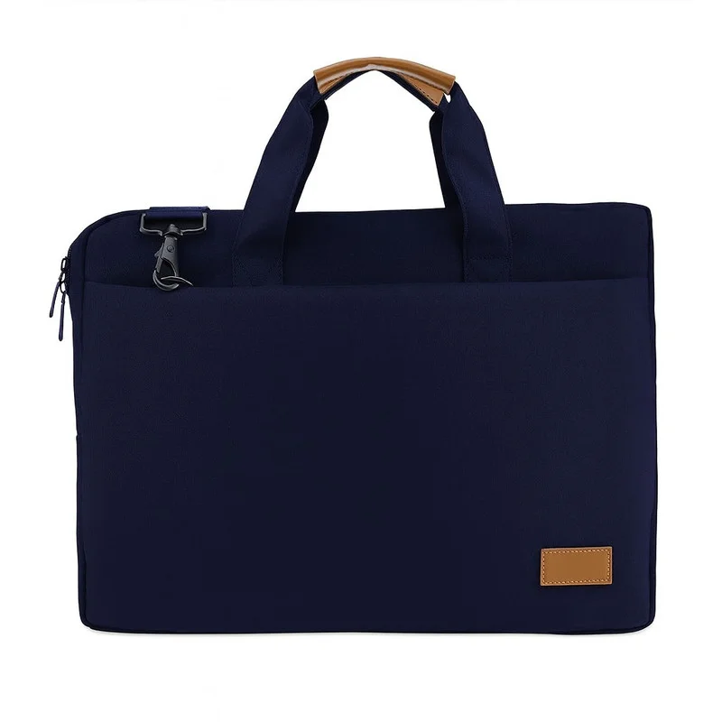 سانثوم Santhome 15″ Laptop Bag – Premium Water-Resistant Messenger Briefcase for Work & Travel with Padded Compartment, Multiple Pockets, Slim Office Design for MacBook & Ultrabooks - Navy Blue/Tan