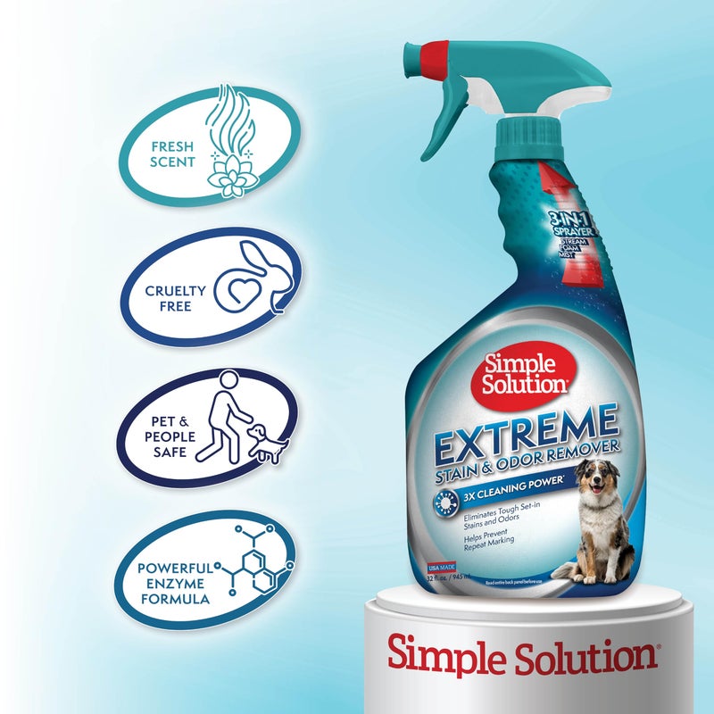 Simple Solution Extreme Pet Stain and Odor Eliminator Spray, Enzymatic Cleaner With 3X Pro-Bacteria Cleaning Power for Dogs & Cats, Strong Urine, Pee and Poop Smell Remover for Carpets & Floors, 32 oz - Image 5