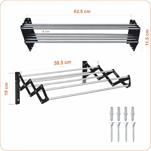 Boniry Clothes Stand for Drying Hanger Multi Rod Heavy Duty Rust-Free Stainless Steel Foldable Cloth Drying Stand for Balcony, Dress Cloth Stand for Drying Clothes Foldable, Hangers - Black - Image 2