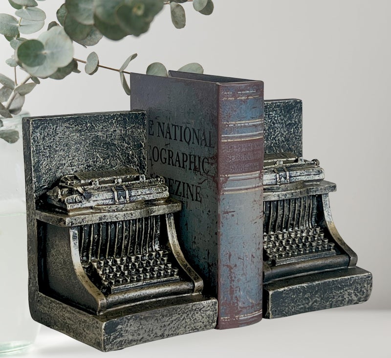 Bellaa 25747 Decorative Bookend Typewriter Royal Retro Book Ends Stopper Industrial Rustic Vintage Style Classic Type Writer Statues Bookshelves Home Decor 7 inch - Image 2