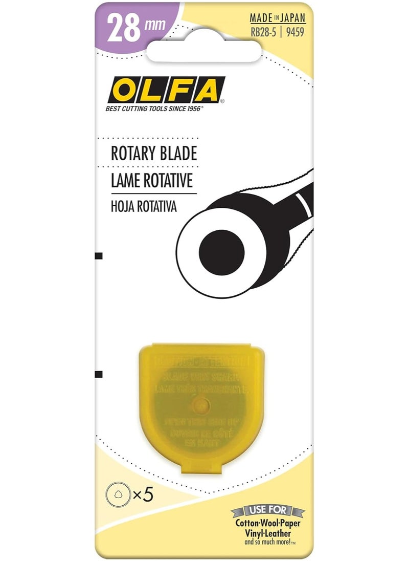 OLFA OLFA 28mm Rotary Cutter Replacement Blades, 5 Blades (RB28-5) - Tungsten Steel Circular Rotary Fabric Cutter Blade for Quilting, Sewing, Crafts, and Scrapbooking Fits Most 28mm Rotary Cutters  - Image 3