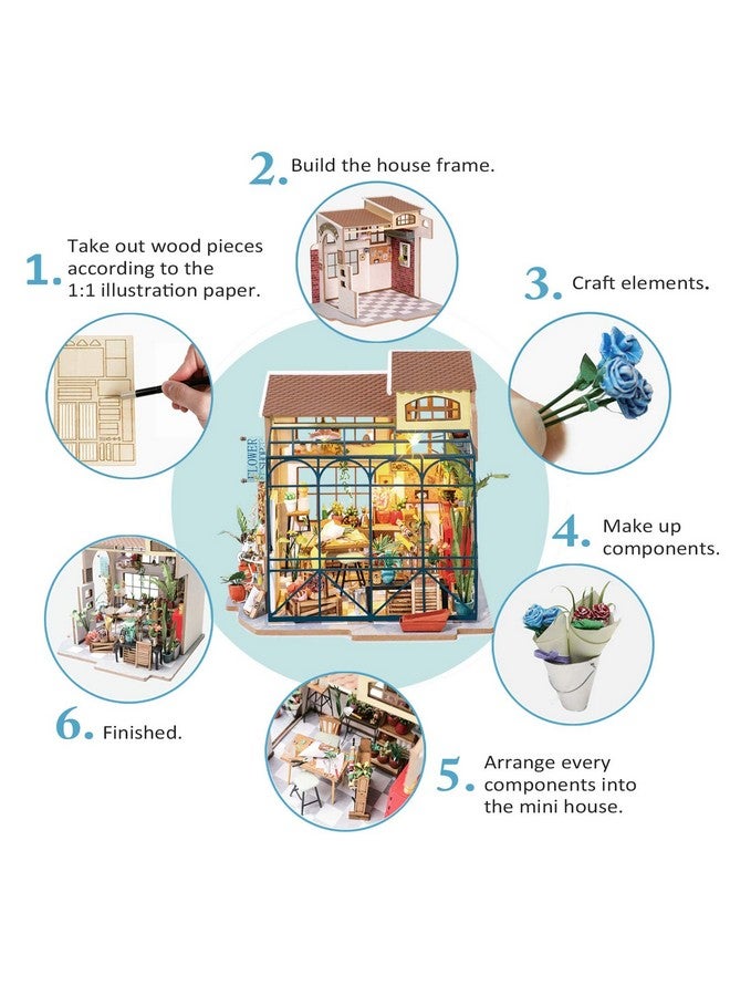 Rolife Rolife DIY Miniature Doll House Kit with Furniture for Children Adult Wooden Kits Toy (Emily's Flower Shop) - Image 4