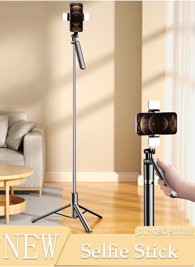 Selfie Stick, All-in-1 Extendable Cell Phone Tripod Stand,Rotate Phone Tripod with Bluetooth Remote Shutter and Fill Light,Group Selfies/Live Streaming/Video Recording Compatible with All Phones  - Image 1