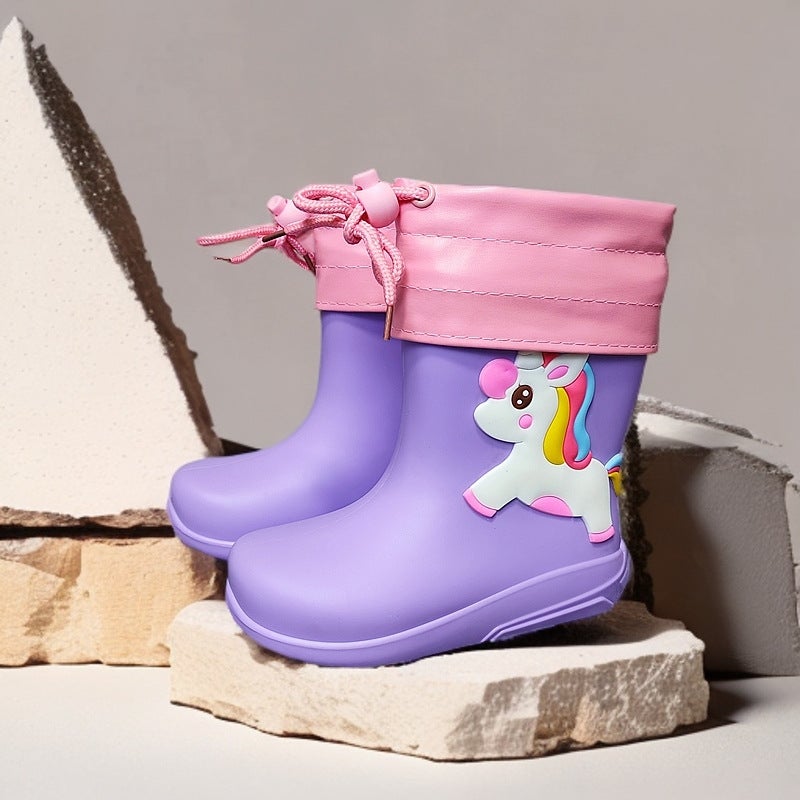 Children'S Rain Boots For Boys And Girls, Drawstring, Padded, Non-Slip Water Shoes, Princess Rain Boots, Kids' Rubber Shoes, Children'S Models For Toddlers And Young Children - Image 4