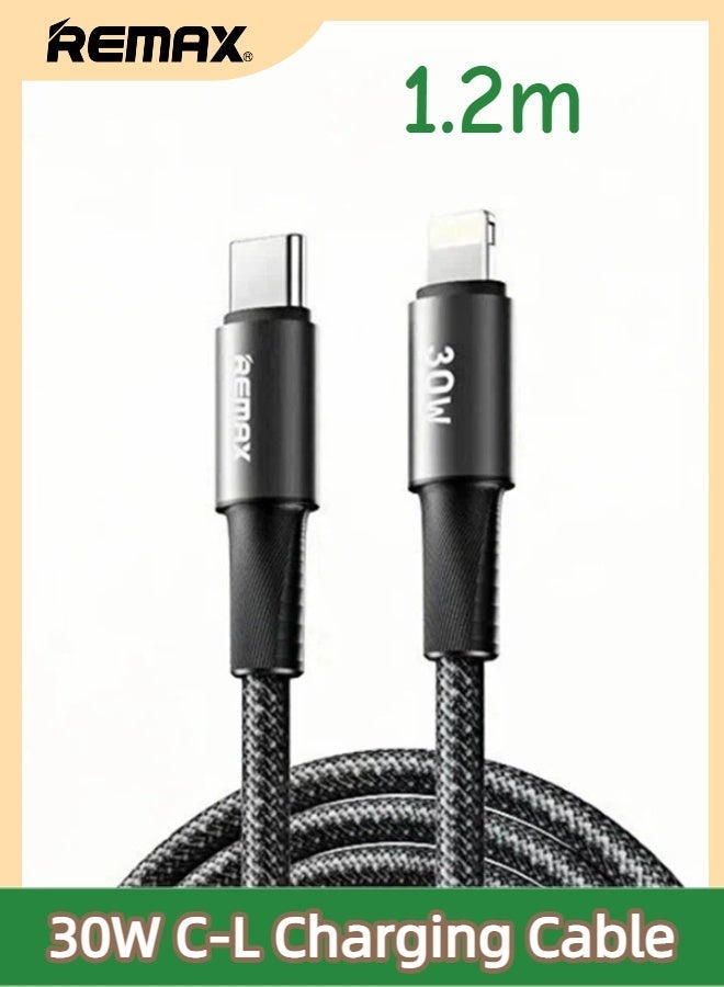 REMAX CB25 USB C To Lightning 30W PD Fast Charging Braided Cable 1.2M Type C-L , MFi Certified, Data Cable, For iPhone 14/13/12/11/Xs/X/Pro/ProMax/Plus/8/7/AirPods/iPad/iPod/MacBook - Image 1