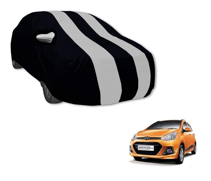 Auto Hub Car Cover Compatible with Hyundai Grand I10 (Model : 2013-2018) with Mirror Pocket, Weather Proof, Triple Stitched, Grand I10 Car Cover- Navy-Silver - Image 1