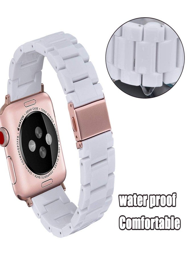 في-مورو سوار V-MORO المصنوع من الراتنج متوافق مع ساعات Apple Watch Series 11/10/9/8/7 46 مم 45 مم 44 مم 42 مم iWatch 6/5/4/3/2/1/SE مع مشبك ذهبي وردي iWatch Ultra 49 مم حزام معصم خفيف الوزن للنساء والرجال، أبيض - Image 3