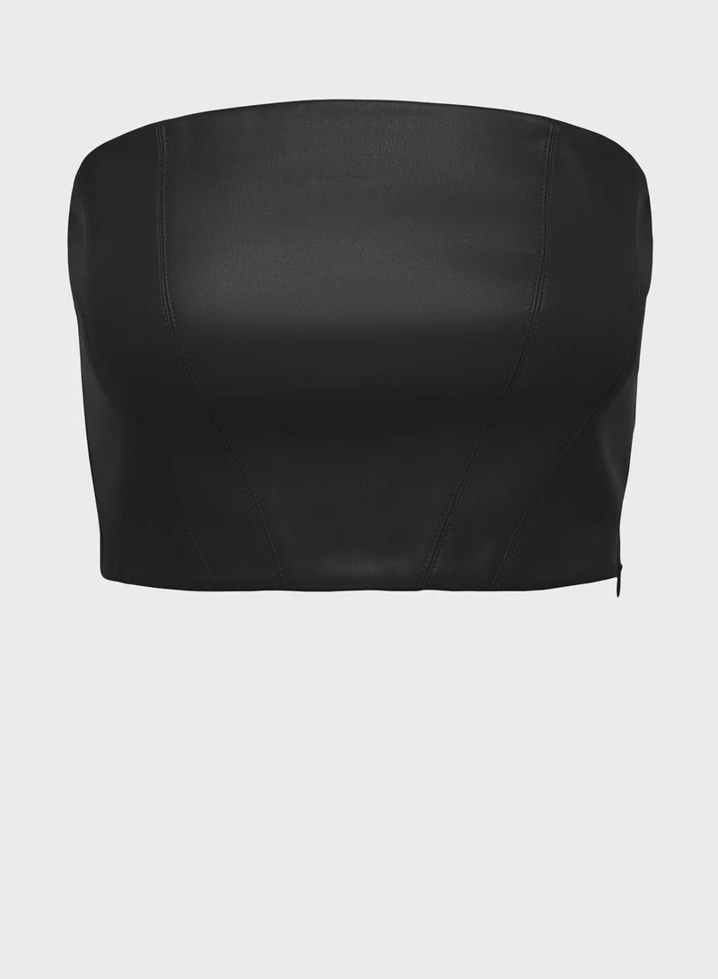 ONLY Bardot Crop Pu Top