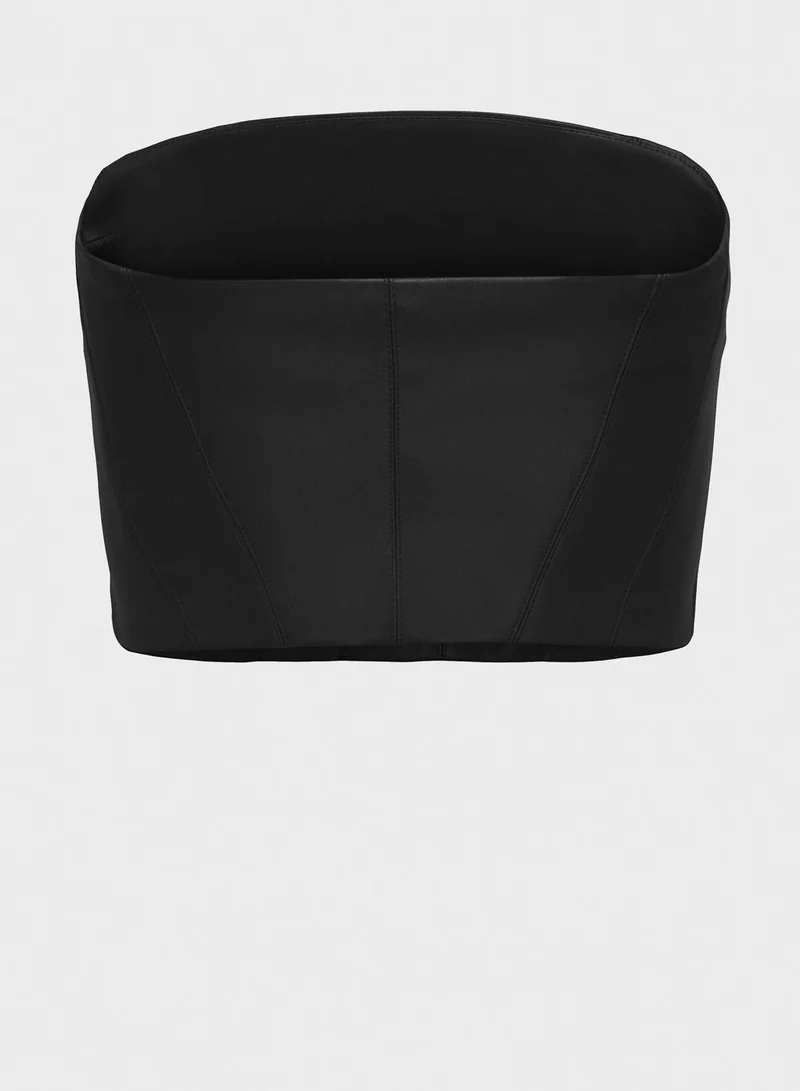 ONLY Bardot Crop Pu Top