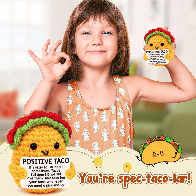 TuSuQing Mini Emotional Taco Support 21st 30th 40th Birthday Gifts for Women Men Easter Basket Stuffers Essentials Teen Boys Girls Friend Sister Mom Dad Coworker Inspirational Self Care Positive Crochet Animal - Image 2