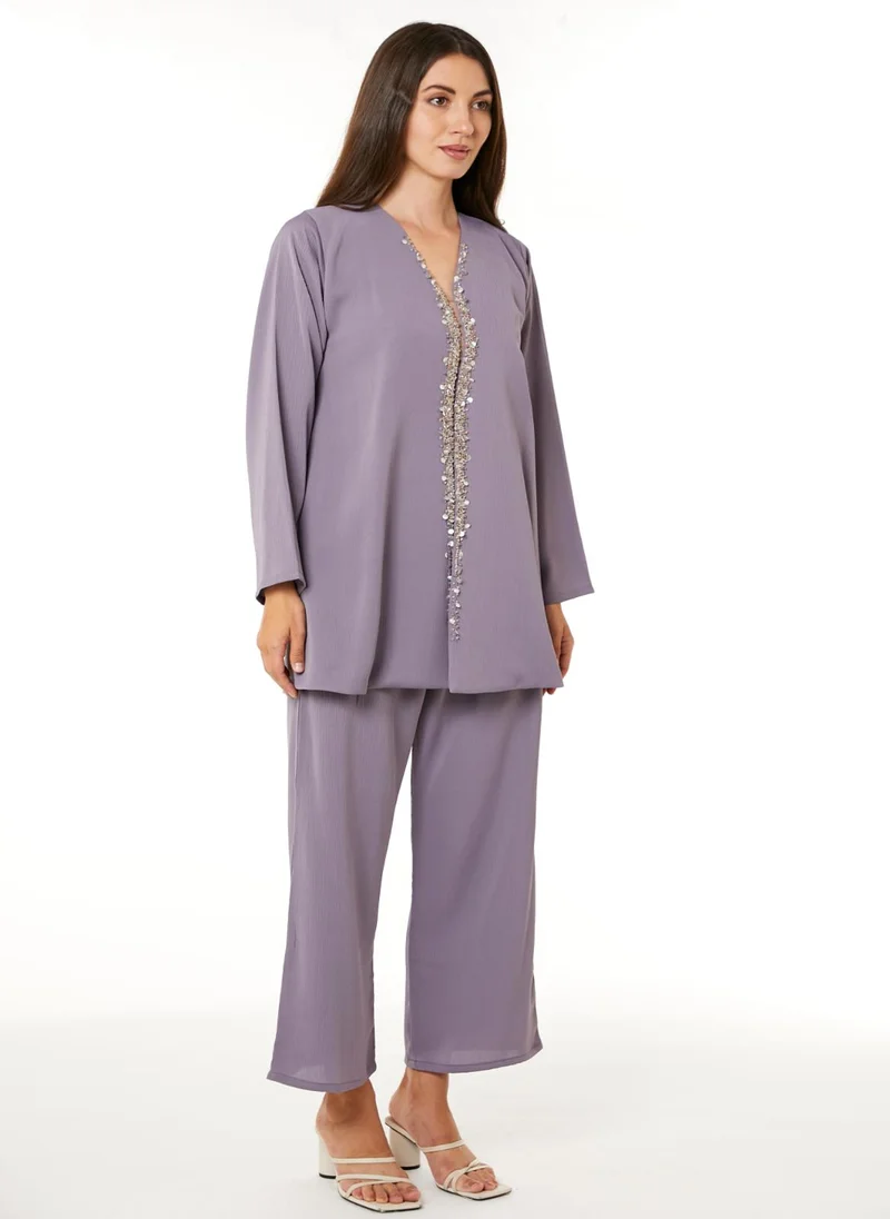 مويستريت Purple Zoom Top and Pants Set