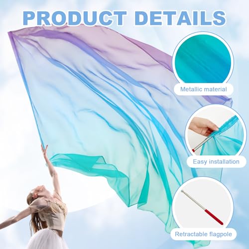 Jecery 2 Set 55x78" Praise Dance Worship Flags with Scalable Rod Guard Church Flag Sets Angel Wing with Sticks Ministry Streamer Dance Banner(Green Blue Purple) - Image 3