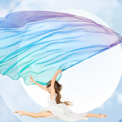 Jecery 2 Set 55x78" Praise Dance Worship Flags with Scalable Rod Guard Church Flag Sets Angel Wing with Sticks Ministry Streamer Dance Banner(Green Blue Purple) - Image 4