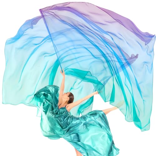 Jecery 2 Set 55x78" Praise Dance Worship Flags with Scalable Rod Guard Church Flag Sets Angel Wing with Sticks Ministry Streamer Dance Banner(Green Blue Purple) - Image 1