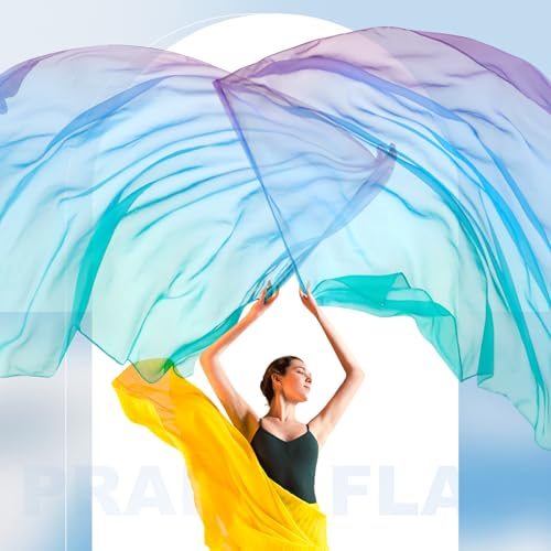 Jecery 2 Set 55x78" Praise Dance Worship Flags with Scalable Rod Guard Church Flag Sets Angel Wing with Sticks Ministry Streamer Dance Banner(Green Blue Purple) - Image 5