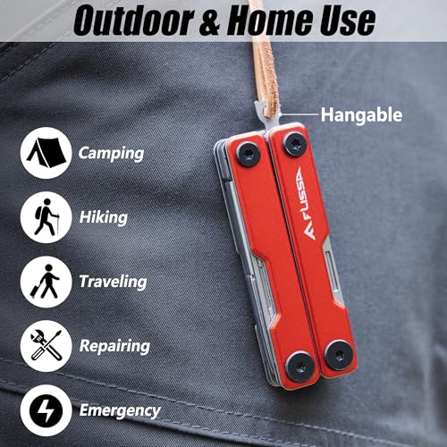 FLISSA Multitool Scissors, 11-in-1 Multi Tool Pocket Knife, Stainless Steel Mini Multitool with Bottle Opener, Screwdriver, Aluminum Handles, Spring - EDC for Outdoor, Camping, Hiking, Fishing, Red - Image 5