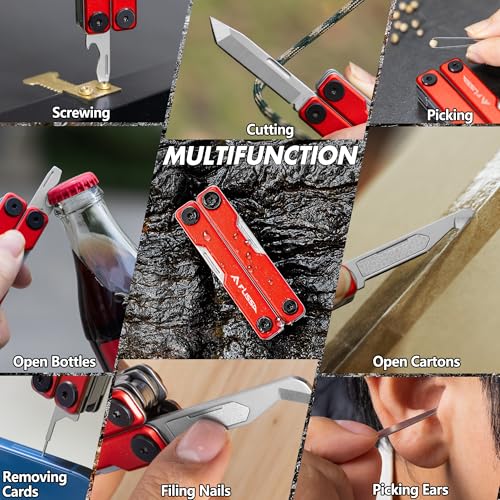 FLISSA Multitool Scissors, 11-in-1 Multi Tool Pocket Knife, Stainless Steel Mini Multitool with Bottle Opener, Screwdriver, Aluminum Handles, Spring - EDC for Outdoor, Camping, Hiking, Fishing, Red - Image 4