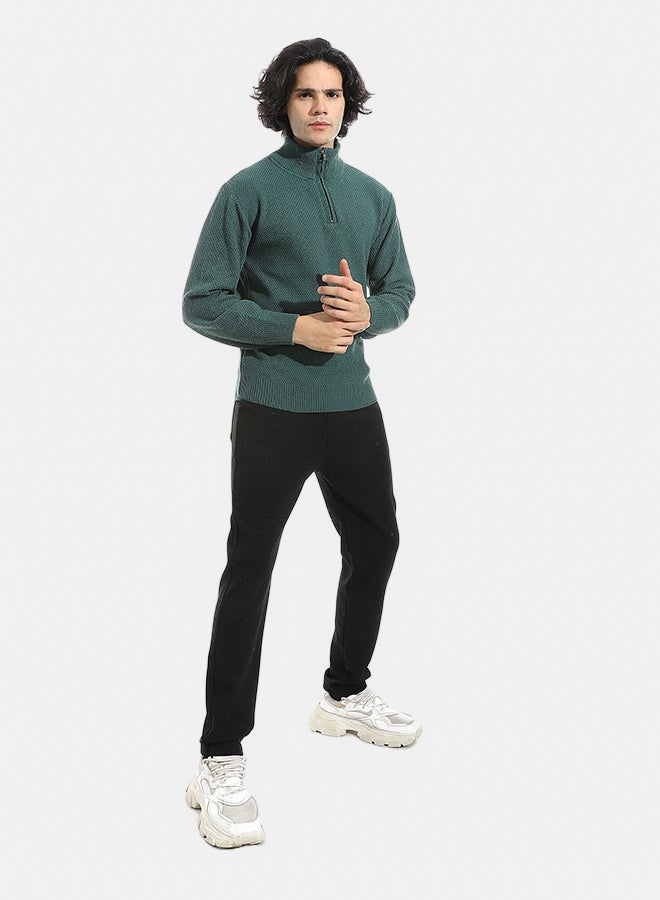 Andora Plain Self Pattern Zipper Closure Sweater _ Olive - Image 5