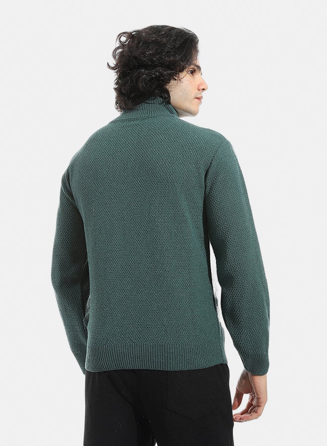 Andora Plain Self Pattern Zipper Closure Sweater _ Olive - Image 4