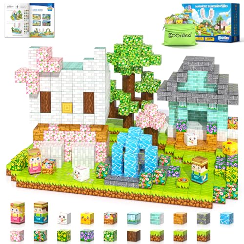 Gooidea 108PCS Magnetic Blocks Kids Magnet Toys Large 1 inch Building Cubes with Puzzle Panel Mine Magworld Easter Bunny Garden Building Crafts Sensory Learning Toys Gift for 3 Year Old Boys Girls - Image 1