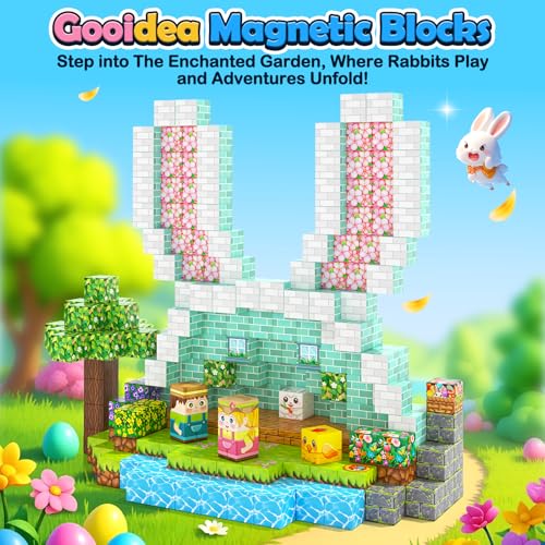 Gooidea 108PCS Magnetic Blocks Kids Magnet Toys Large 1 inch Building Cubes with Puzzle Panel Mine Magworld Easter Bunny Garden Building Crafts Sensory Learning Toys Gift for 3 Year Old Boys Girls - Image 5