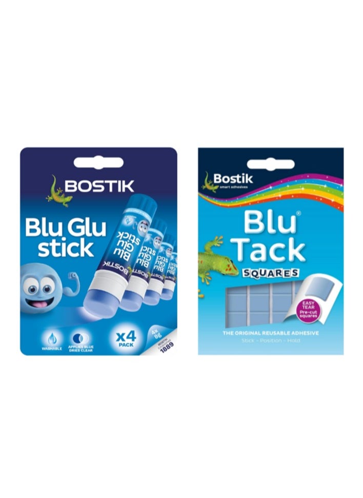 Bostik Bostik Glue Stick Washable & Non Toxic 4 X 8g + Blu Tack Square Blue Pack of 2 Back to School Bundle Offer  - Image 1