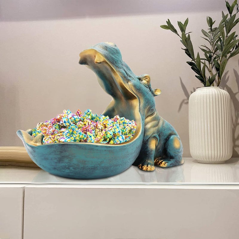 Aboxoo Hippo Statue,Large Hippopotamus Figurine Home Sculpture with Resin, Hippo Candy Jar, Candy Dish Bowl for Office Desk, Key Bowl for Entryway Table,Container Storage Art Decor Box(Dark Blue) - Image 4