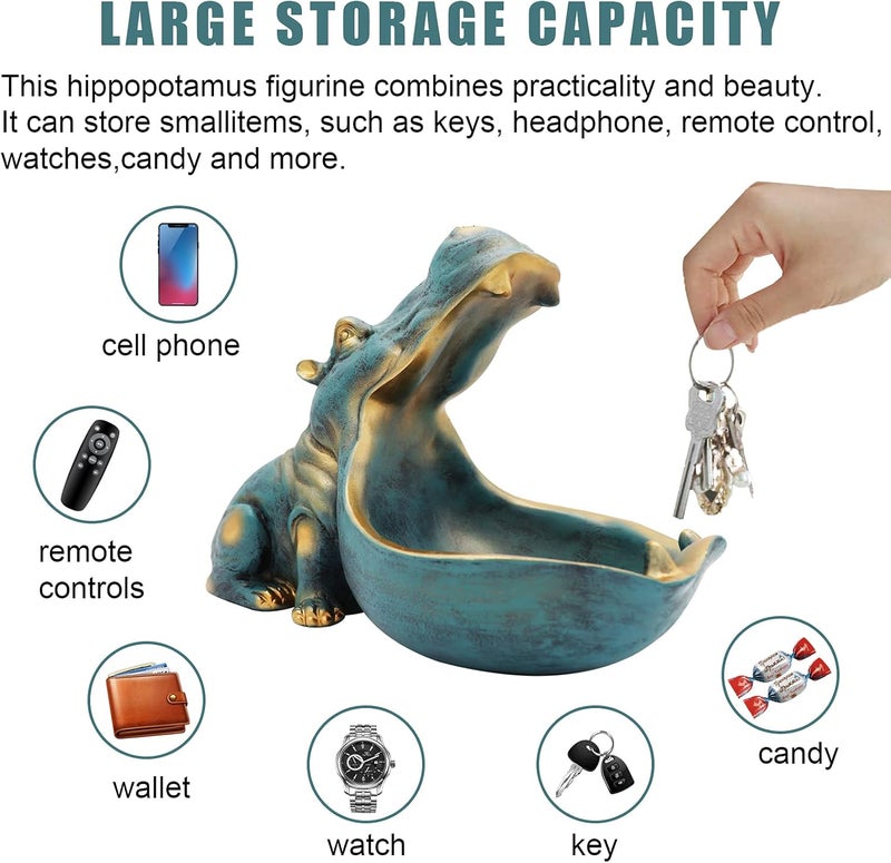 Aboxoo Hippo Statue,Large Hippopotamus Figurine Home Sculpture with Resin, Hippo Candy Jar, Candy Dish Bowl for Office Desk, Key Bowl for Entryway Table,Container Storage Art Decor Box(Dark Blue) - Image 3