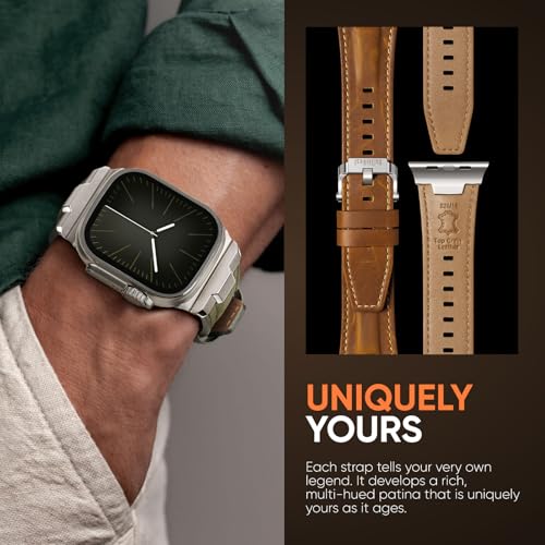 Suitisbest Leather Bands Compatible for Apple Watch Ultra Band 49mm 46mm 45mm 44mm 42mm, Genuine Leather Rugged Durable Matel Connector Strap for Women Men iWatch Ultra 10 9 8 7 6 5 4 3 SE - Image 5