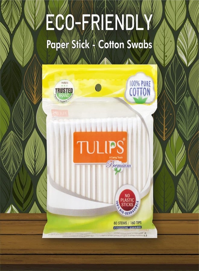 TULIPS Premium Cotton Ear Buds/Swabs with white PAPER Sticks 80 Stick (Pack of 3) - Image 2