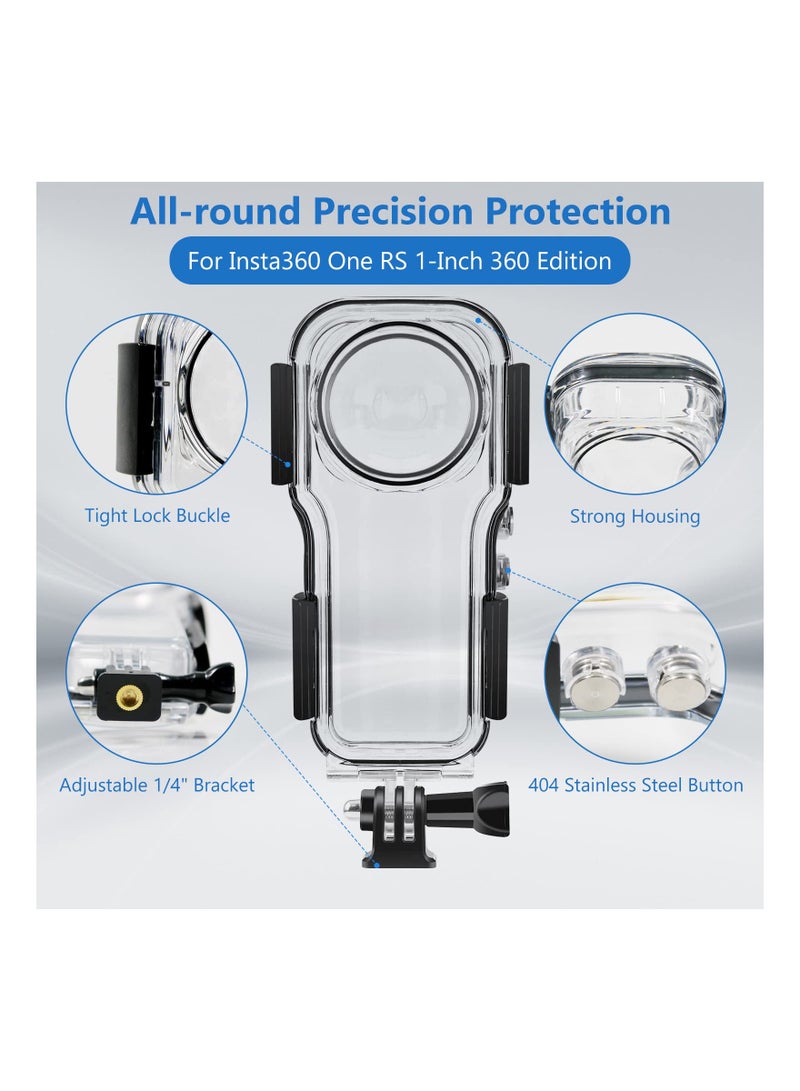 حافظة مقاومة للماء بطول 40 متر / 131 قدم لكاميرا Insta360 One RS بزاوية 1 بوصة 360، حالة حماية تحت الماء للتصوير تحت الماء مع ملحقات حامل - Image 2