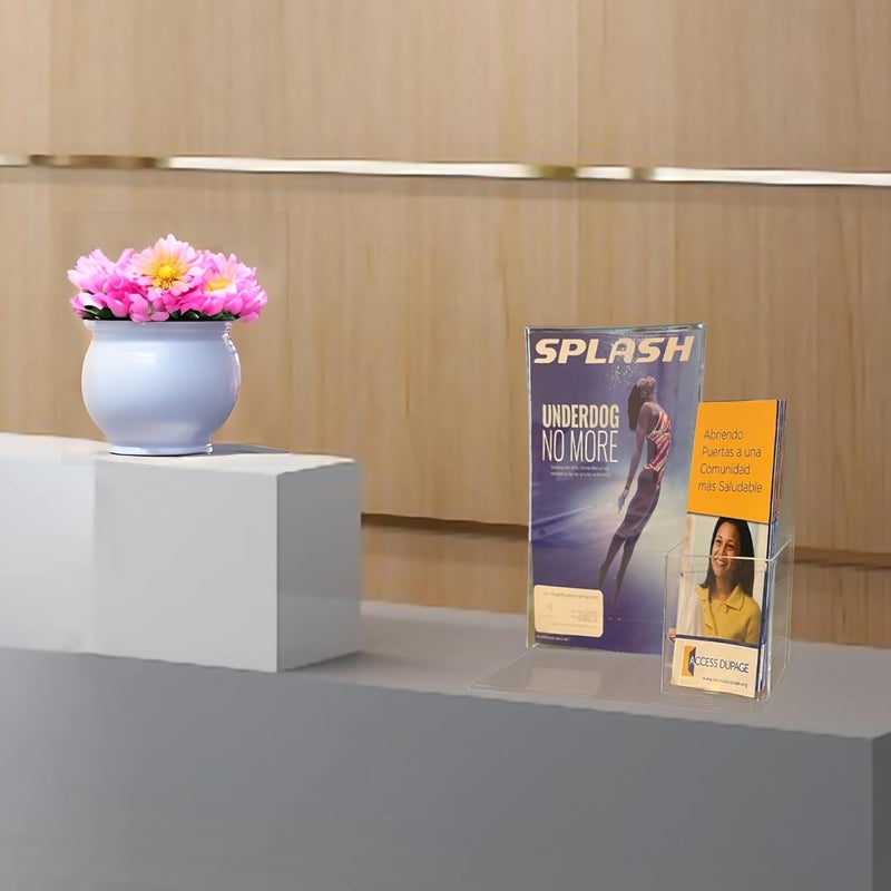 FixtureDisplays 1 Piece 85X11 Letter Size Promotional Sign Holder 4 Trifold Flyer Brochure Combo Counter Top Display Clear Acrylic Picture Frame Marketing Promotional Station 15884NPF - Image 4