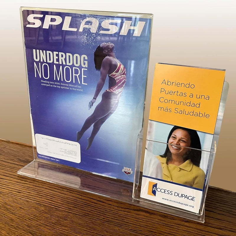 FixtureDisplays 1 Piece 85X11 Letter Size Promotional Sign Holder 4 Trifold Flyer Brochure Combo Counter Top Display Clear Acrylic Picture Frame Marketing Promotional Station 15884NPF - Image 5