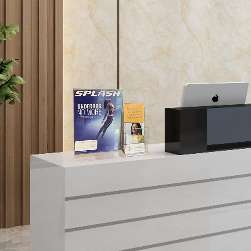 FixtureDisplays 1 Piece 85X11 Letter Size Promotional Sign Holder 4 Trifold Flyer Brochure Combo Counter Top Display Clear Acrylic Picture Frame Marketing Promotional Station 15884NPF - Image 2