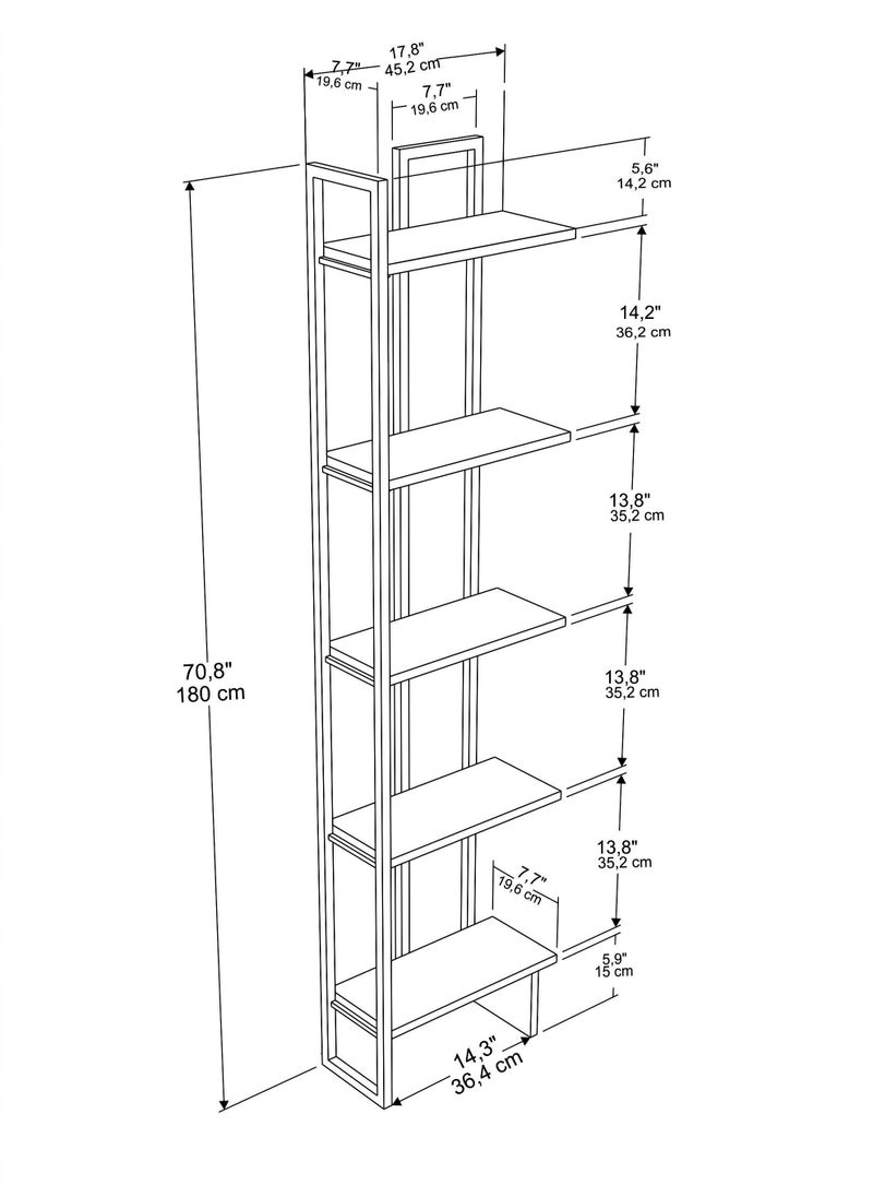 Decorotika Alice 180 tall Metal Frame Manufactured Wood Corner Bookcase | Bookshelf, Storage Rack  - Image 3