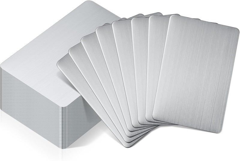 Tandefio 50 Pcs 304 Stainless Steel Metal Business Cards Sublimation Blank Steel Card Laser Engraving Stainless Cards for House Office Customer DIY Gift Plate Cards (0.2 mm Thickness) - Image 1