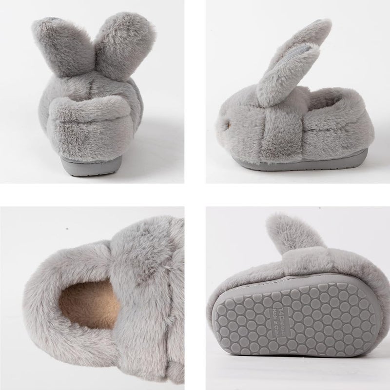 DRECAGE Girls Toddler Slippers Boys House Shoes for Little Kids Cute with Bunny Design Plush Indoor Slippers Non-Slip Grey 6-6.5 Toddler - Image 5