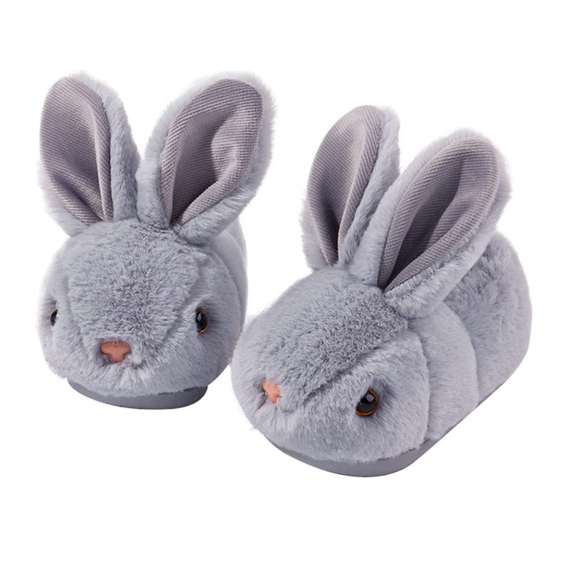 DRECAGE Girls Toddler Slippers Boys House Shoes for Little Kids Cute with Bunny Design Plush Indoor Slippers Non-Slip Grey 6-6.5 Toddler - Image 1