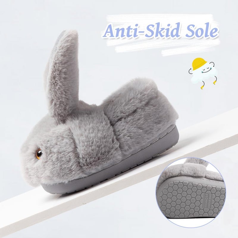 DRECAGE Girls Toddler Slippers Boys House Shoes for Little Kids Cute with Bunny Design Plush Indoor Slippers Non-Slip Grey 6-6.5 Toddler - Image 4