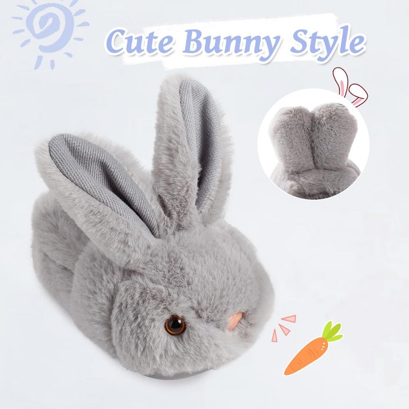 DRECAGE Girls Toddler Slippers Boys House Shoes for Little Kids Cute with Bunny Design Plush Indoor Slippers Non-Slip Grey 6-6.5 Toddler - Image 2