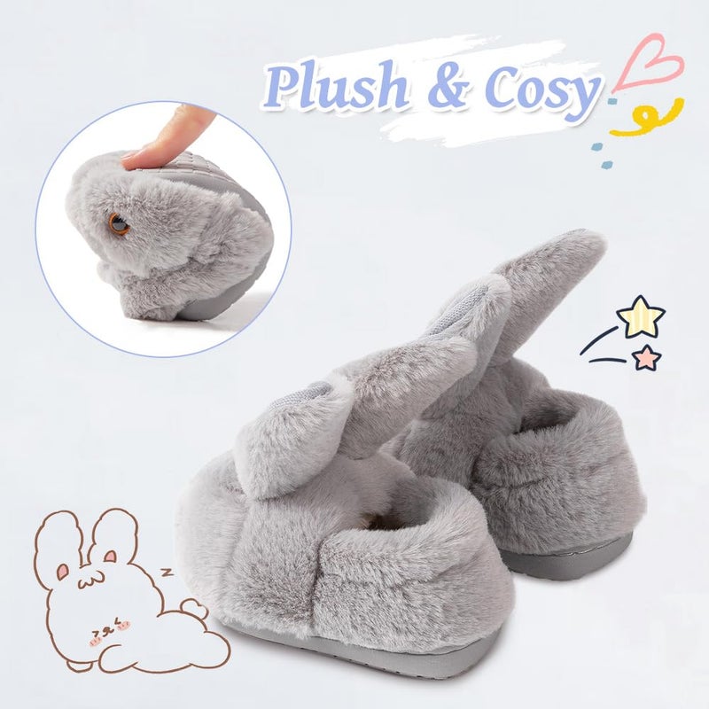 DRECAGE Girls Toddler Slippers Boys House Shoes for Little Kids Cute with Bunny Design Plush Indoor Slippers Non-Slip Grey 6-6.5 Toddler - Image 3
