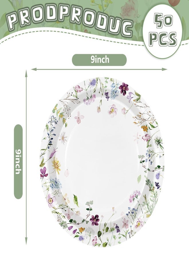 JarThenaAMCS 50Pcs Spring Floral Paper Plates Watercolor Wildflower Disposable Plates 9 Inch Flower Dinner Plates for Wedding Birthday Baby Shower Garden Tea Party - Image 2