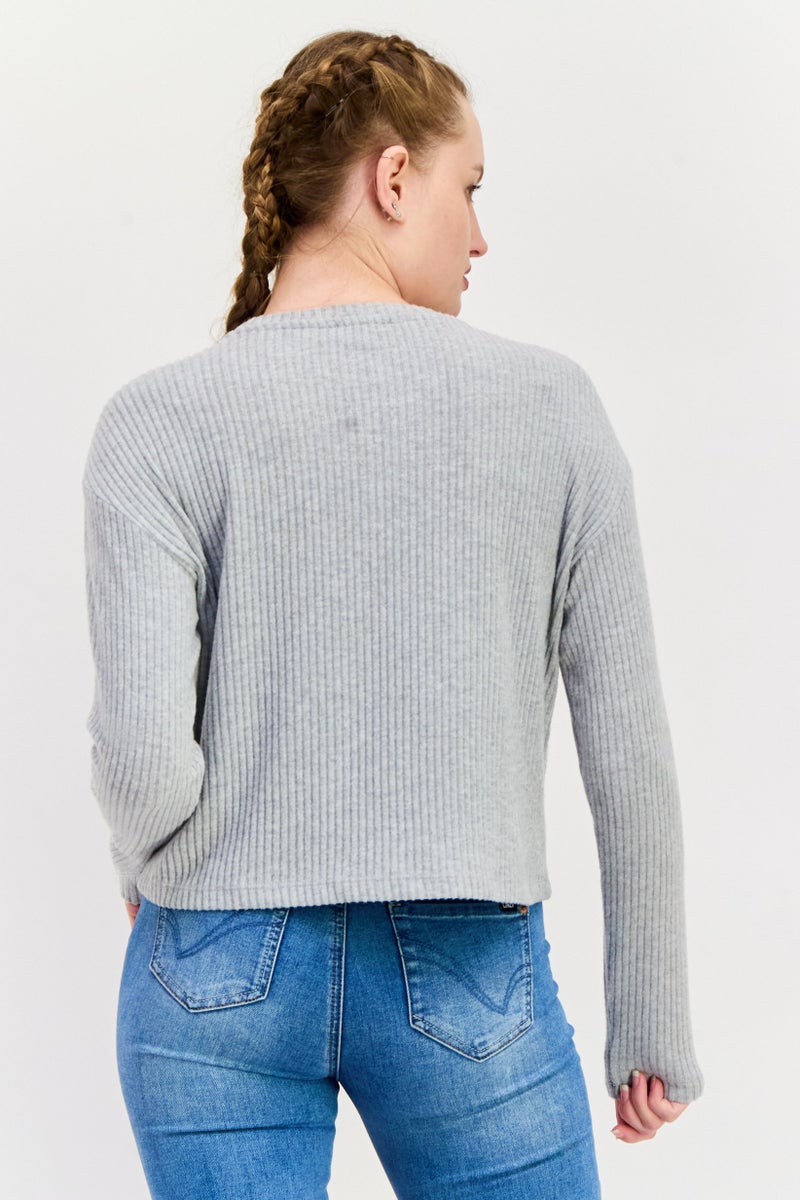 DEX Women Crew Neck Knitted Long Sleeves Sweater, Grey - Image 3