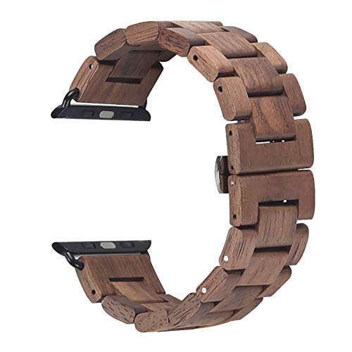 Kinobo Wooden Watch Band Compatible with Apple Watch, Natural Hardwood Watch Strap Thickened Wrist Bracelet for iWatch Series 8,7, 6, 5, 4, 3, 2, 1, Sport, Edition (Walnut--42/44/45mm) - Image 2