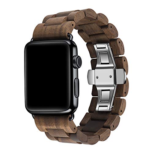 Kinobo Wooden Watch Band Compatible with Apple Watch, Natural Hardwood Watch Strap Thickened Wrist Bracelet for iWatch Series 8,7, 6, 5, 4, 3, 2, 1, Sport, Edition (Walnut--42/44/45mm) - Image 1