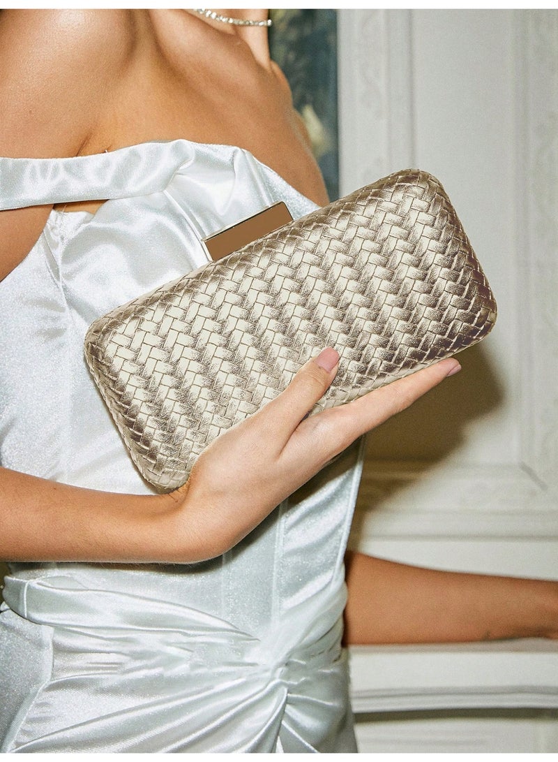 حقيبة سهرة نسائية كلتش بتصميم مضفر معدني أنيق للمناسبات الرسمية - Image 1