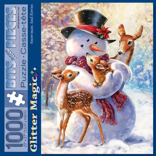Bits and Pieces 1000 Piece Jigsaw Puzzle for Adults Snowman and Fawns Glitter Winter Holiday Deer Christmas Jigsaw Puzzles by Artist Larry Jones Completed Puzzle Size 20 x 27 - Image 5