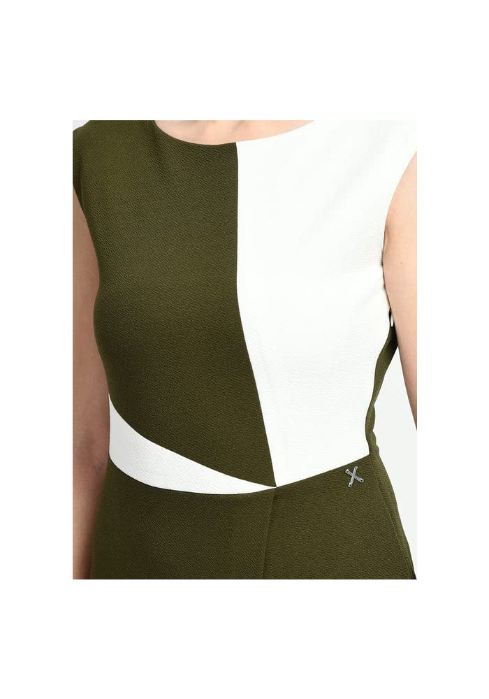 Exude Olive & White Colorblock Dress for Women - Image 5