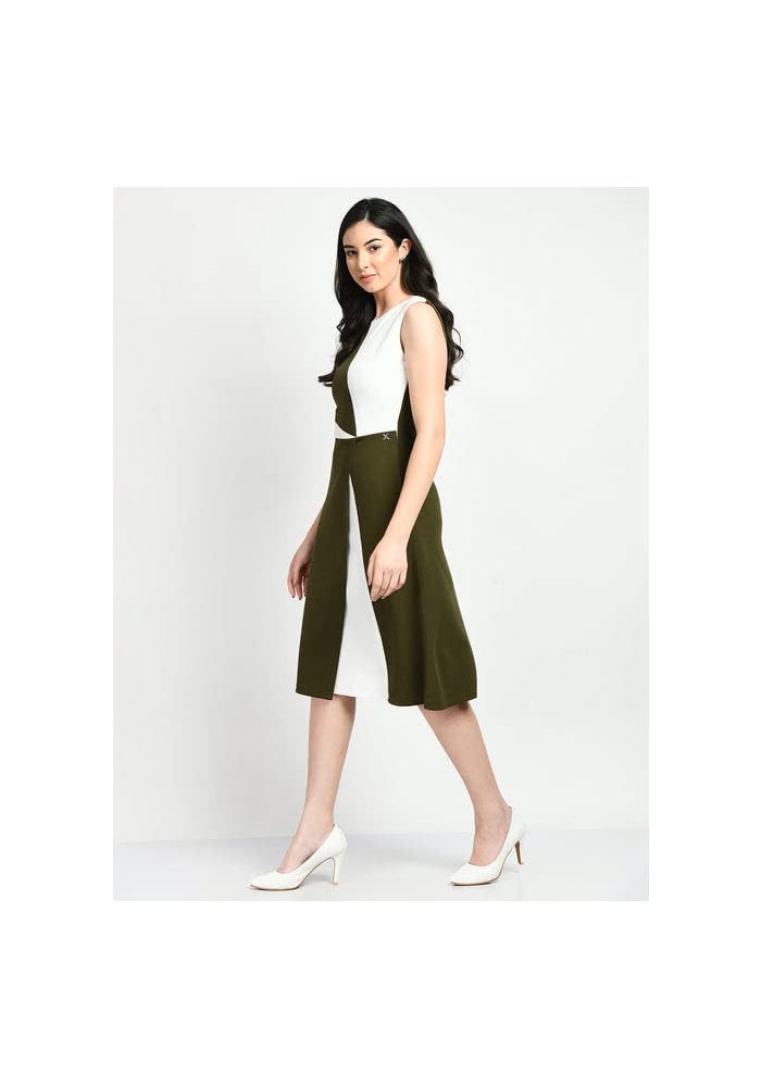 Exude Olive & White Colorblock Dress for Women - Image 2